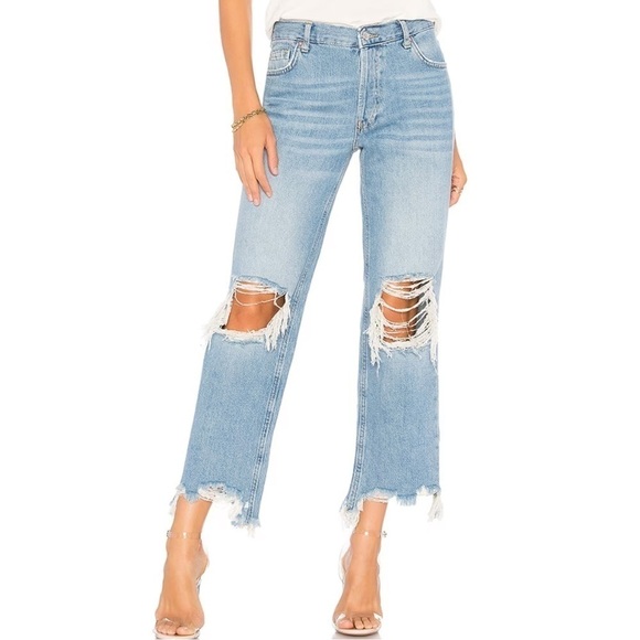 Free People Maggie Mid-Rise Straight Leg Relaxed Jeans Distressed Size 29 - Picture 1 of 9